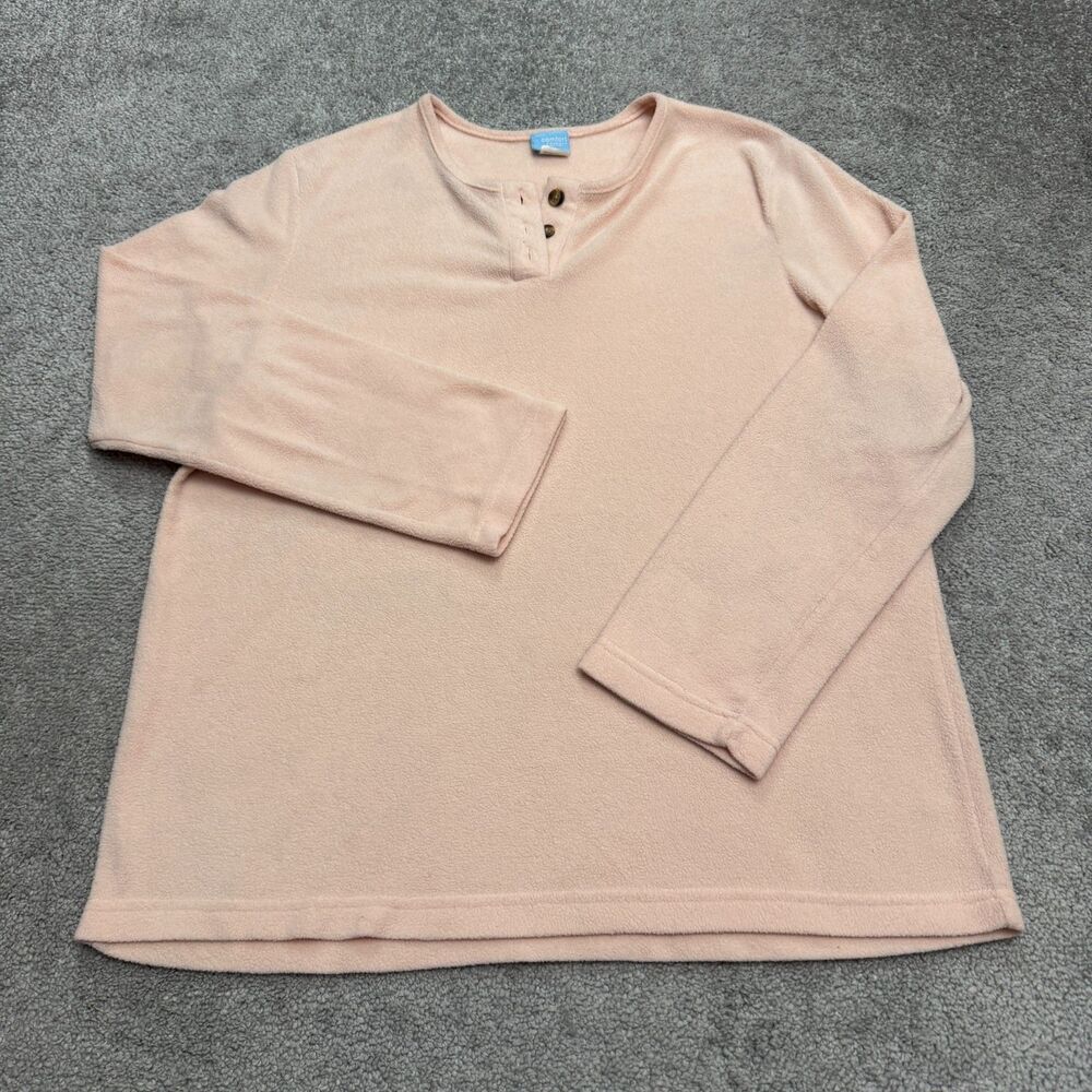 Comfort Corner Fleece Henley Pullover Sweatshirt Women Large Peach Lounge Casual
